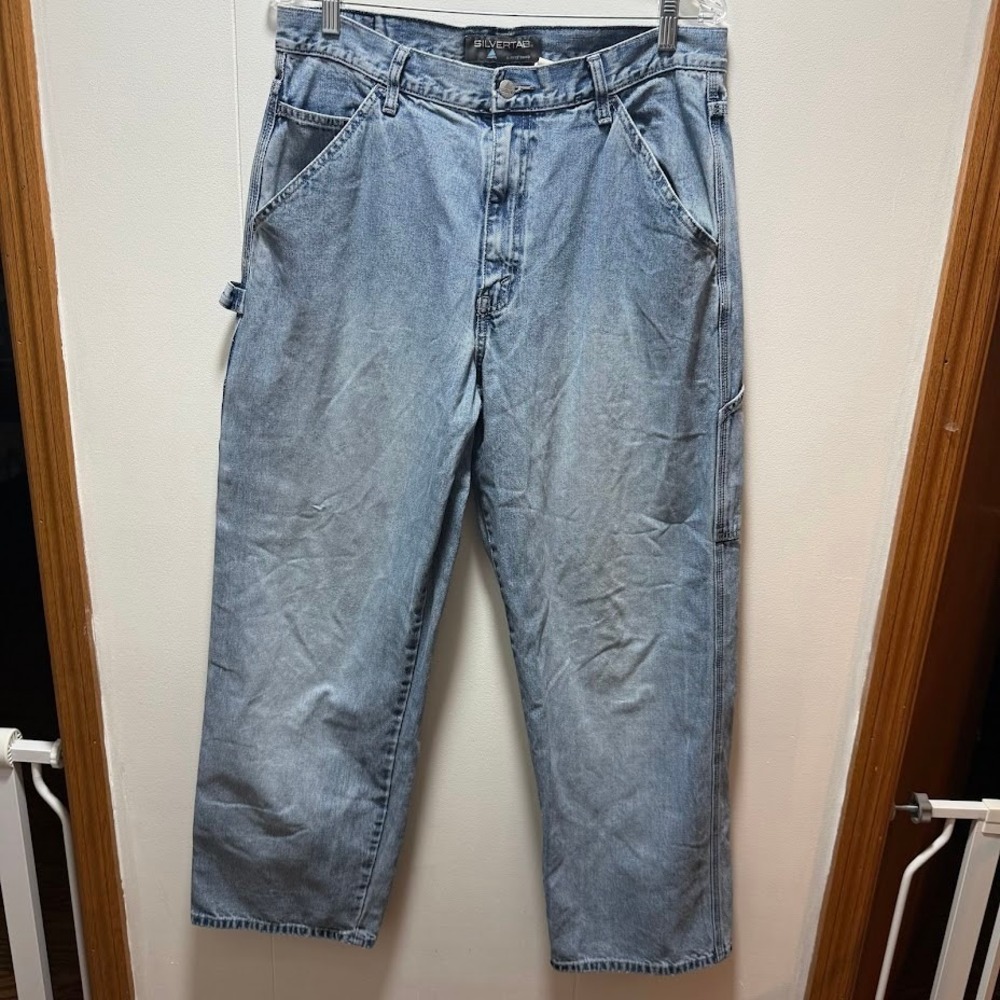 Levis SilverTab Mens Light Wash Carpenter Jeans Loose Fit Utility Denim Vintage‎
